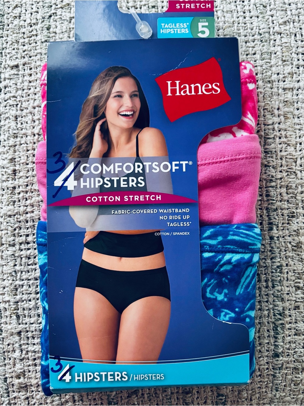 Hanes Hipster Cotton Stretch Size 5 3Pack Panties